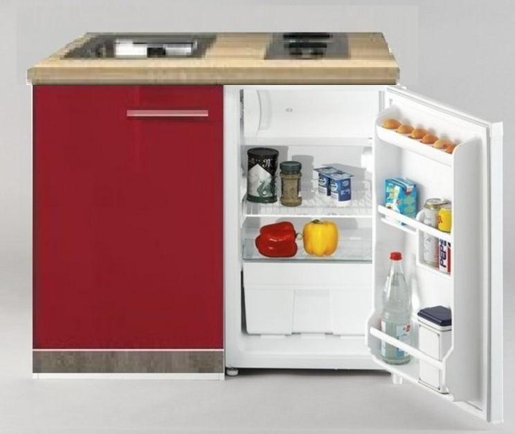 Keukenblok 100 x 60 cm met koelkast, e-kookplaat en RVS blad - KitchenetteOnline