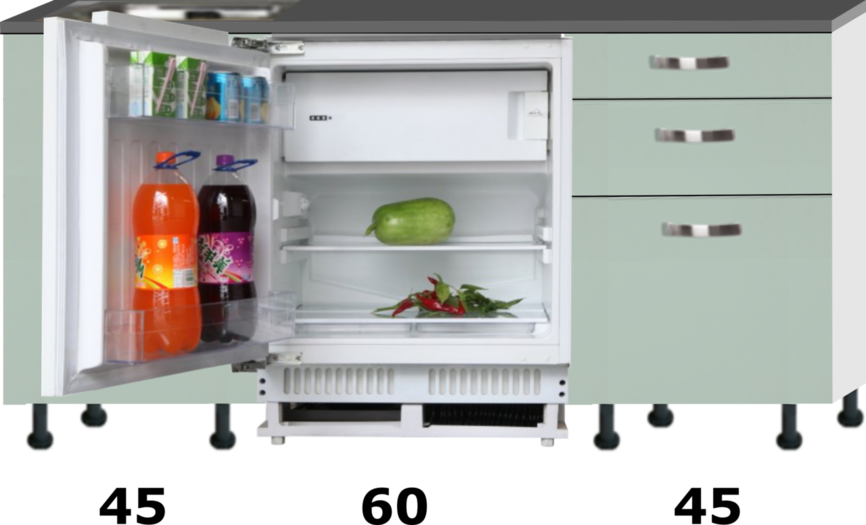 Kitchenette 150cm met inbouw koelkast 60cm breed RAI 2323 Kitchenette 150cm met inbouw koelkast 60cm breed RAI 2323