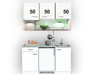 Single keuken Wit 150 cm incl. rvs spoelbak, koelkast en e-kookplaat en afzuigkap HRG-7400