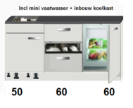 kitchenette 170cm Wit - Lava incl mini vaatwasser en koelkast RAI-446