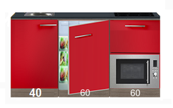 kitchenette 160cm rood incl 4-pit inductie kookplaat, inbouw koelkast en inbouw combi magnetron RAI-4499 kitchenette 160cm rood incl 4-pit inductie kookplaat, inbouw koelkast en inbouw combi magnetron RAI-4499