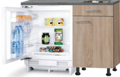 Keukenblok 110cm Houtnerf met inbouw koelkast en rvs spoelbak RAI-4366 Keukenblok 110cm Houtnerf met inbouw koelkast en rvs spoelbak RAI-4366