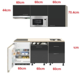 kitchenette Antraciet Hoogglans 180cm met vaatwasser, koelkast, e-kookplaat, afzuigkap en magnetron RAI-0341