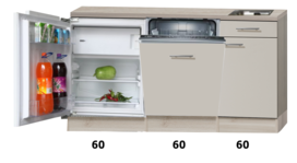 Kitchenette 180cm zand-cream glans met vaatwasser en inbouw koelkast RAI-885