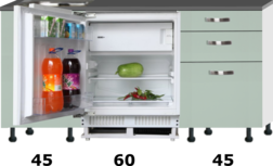 Kitchenette 150cm met inbouw koelkast 60cm breed RAI-2323 Kitchenette 150cm met inbouw koelkast 60cm breed RAI-2323