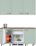 kitchenette 180 cm groen met stelpoten en inbouw koelkast met of zonder wandkasten RAI-409