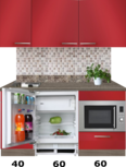 kitchenette 160cm rood incl inbouw koelkast en inbouw combi magnetron RAI-4444