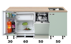 kitchenette 190cm groen mat incl inbouw koelkast en vaatwasser RAI-4120