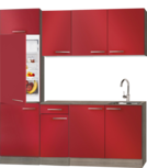 keukenblok Rood hoogglans 190 cm met inbouw koelkast en wandkasten RAI-998 keukenblok Rood hoogglans 190 cm met inbouw koelkast en wandkasten RAI-998