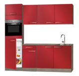 keukenblok Rood hoogglans 210 cm met inbouw koelkast, oven en wandkasten RAI-8547