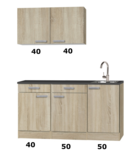 Kitchenette 140cm Neapel met spoelbak en wandkasten 80cm RAI-180