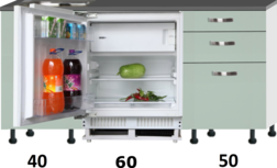 Kitchenette 150cm met inbouw koelkast 60cm breed RAI-2323 Kitchenette 150cm met inbouw koelkast 60cm breed RAI-2323