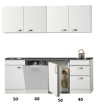 Kitchenette 200cm wit hoogglans met vaatwasser en koelkast en kookplaat RAI-448