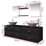 Badkamer meubel set 9-delig met kraan en wasbak zwart BAD019 Badkamer meubel set 9-delig met kraan en wasbak zwart BAD019