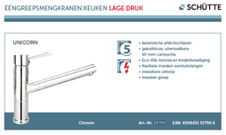 Lage druk keukenkraan UNICORN ééngreepsmengkraan, chroom HRG-331 Lage druk keukenkraan UNICORN ééngreepsmengkraan, chroom HRG-331