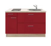 Keukenblok 130 rood hoogglans met kramisch kookplaat en rvs spoelbak Keukenblok 130 rood hoogglans met kramisch kookplaat en rvs spoelbak