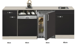 Kitchenette Faro Antraciet met koelkast en vaatwasser 200cm HRG-585 Kitchenette Faro Antraciet met koelkast en vaatwasser 200cm HRG-585