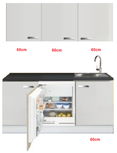 Keukenblok wit hoogglans 180 cm incl inbouw koelkast RAI-509 Keukenblok wit hoogglans 180 cm incl inbouw koelkast RAI-509