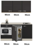 Keukenblok 160 Antraciet incl wandkasten rvs spoelbak en koelkast en magnetron RAI-415 Keukenblok 160 Antraciet incl wandkasten rvs spoelbak en koelkast en magnetron RAI-415