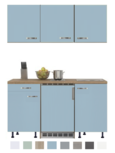 Keukenblok 150 Karat blauw incl koelkast en kookplaat en wandkasten RAI-915