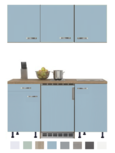 Keukenblok 150 Karat blauw incl koelkast en kookplaat en wandkasten RAI-915 Keukenblok 150 Karat blauw incl koelkast en kookplaat en wandkasten RAI-915