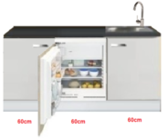 Keukenblok wit hoogglans 180 cm incl inbouw koelkast RAI-519 Keukenblok wit hoogglans 180 cm incl inbouw koelkast RAI-519