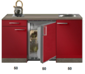 Kitchenette Rood Hoogglans met koelkast en kookplaat 150cm HRG-400 Kitchenette Rood Hoogglans met koelkast en kookplaat 150cm HRG-400
