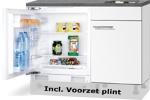 Keukenblok 110cm Wit mat met inbouw koelkast en rvs spoelbak RAI-43012 afbeelding