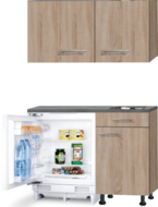 Keukenblok 110cm Houtnerf met inbouw koelkast en rvs spoelbak RAI-435 afbeelding