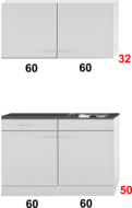 Kleine keuken 120cm x 50cm diep met een la en rvs spoelbak en wandkasten RAI-9912 afbeelding