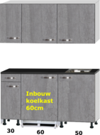 kitchenette 140cm incl inbouw koelkast en kookplaat RAI-321 afbeelding