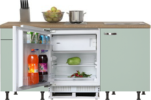 kitchenette 150 cm groen met stelpoten en inbouw koelkast RAI-404 afbeelding