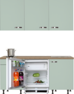 kitchenette 180 cm groen met stelpoten en inbouw koelkast met of zonder wandkasten RAI-409 afbeelding