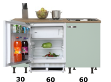 kitchenette 150cm groen met stelpoten en inbouw koelkast RAI-770 afbeelding