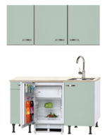 Keukenblok-140-Groen-met-kookplaat-inbouw-koelkast-en-wandkasten-RAI-925 Keukenblok-140-Groen-met-kookplaat-inbouw-koelkast-en-wandkasten-RAI-925
