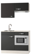 Kitchenette zwart 120cm met onderbouw magnetron en afzuigkap OPTI-0209 afbeelding