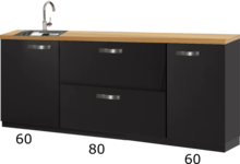 Kitchenette zwart 200cm met spoelbak RAI-4434 afbeelding