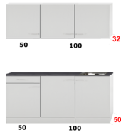 Kleine keuken 150cm x 50cm diep met een la en rvs spoelbak en wandkasten RAI-9916 afbeelding