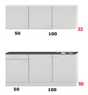 Keukenblok 150cm breed x 50cm diep wit met rvs spoelbak RAI-0010 afbeelding