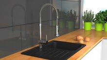 BOSTON ééngreepsmengkraan keuken met spiraalveer, chroom hoge ronde uitloop met uittrekbare uitloop en draaibereik 360° , hoogte: ca. 52 cm cold-start functie - koud water bij greep in de middelst
