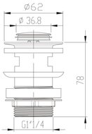 Wastafelwaste "Clik-Clak" met afloop, messing gemakkelijke bediening geschikt voor wastafels met afloopgat 1 ¼" (ca. 40 mm) met overloop hoogte: ca. 8 cm, gewicht: ca. 240 g garantie: 3 jaar