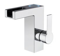 ORINOCO LED-ééngreepsmengkraan wastafel met watervaluitloop, chroom LED functie blauw: ca. < 38C°, rood ca. > 38C° schijnt door waterkracht - geen batterijen vereist keramische schijven geluid afbeelding