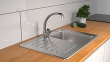 ATTICA ééngreepsmengkraan keuken met ronde uitloop, chroom kraan met ronde uitloop en draaibereik 360° keramische schijven geluidsarme, verwisselbare 40 mm-cartouche flexibele metalen aansluit