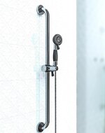 VITAL Doucheset voor senioren, chroom antikalk nozzles 3 functies en waterstop functie douchekop: Ø ca. 8,5 cm met anti-slip handgreep en extra groot omschakelknop veiligheidsstang van metaa