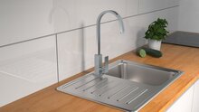TOKYO ééngreepsmengkraan keuken met ronde uitloop, chroom elegante kraan met hoge ronde uitloop en draaibereik 360° energiebesparing door cold-start functie keramische schijven geluidsarme, ve