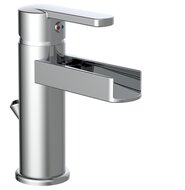 NIAGARA ééngreepsmengkraan wastafel met watervaluitloop, chroom keramische schijven geluidsarme, verwisselbare 25 mm-cartouche flexibele metalen aansluitslangen volgens DVGW/KTW-A 1 ¼" (Ø ca. afbeelding