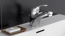 AQUA 2 SAVE waterbesparende ééngreepsmengkraan wastafel, chroom keramische schijven geluidsarme, verwisselbare 40 mm-cartouche Eco-Click functie en kinderbeveiliging 50% waterbesparing door sp