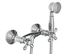 ELK tweegreepskraan douche met doucheset, chroom inclusief doucheset keramische ½" ventiel bovenstukken ½" (Ø ca. 1,9 cm) verbinding voor doucheslang metalen grepen garantie: 5 jaar afbeelding