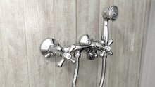 ELK tweegreepskraan douche met doucheset, chroom inclusief doucheset keramische ½" ventiel bovenstukken ½" (Ø ca. 1,9 cm) verbinding voor doucheslang metalen grepen garantie: 5 jaar