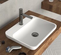NEW YORK ééngreepsmengkraan wastafel, grafiet mat keramische schijven geluidsarme, verwisselbare 25 mm-cartouche flexibele metalen aansluitslangen 500 mm volgens DVGW/KTW-A 1 ¼" (Ø ca. 4 cm)